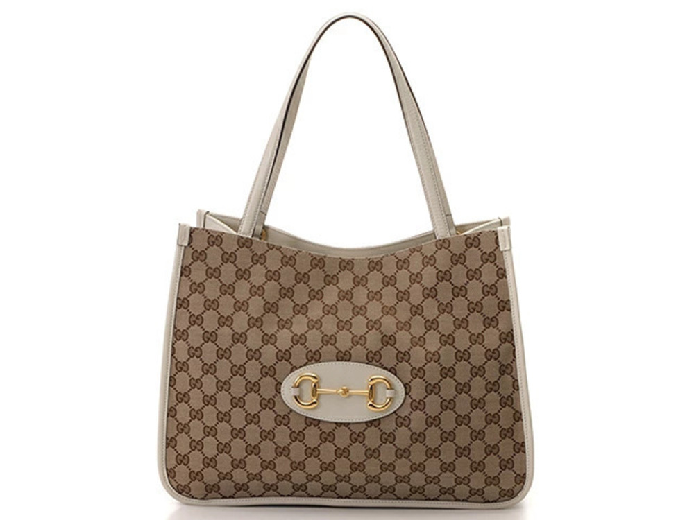 Gucci bag Horsebit canvas calfskin tote Beige Cream Ivory White